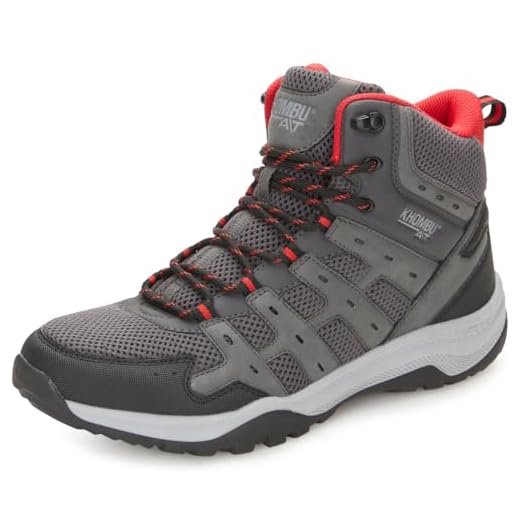 Khombu Atwood Waterproof Hiking Boots for Men Aggresive Lug Pattern Rugged & Hardy Structure, Forged Iron/Red, 10
