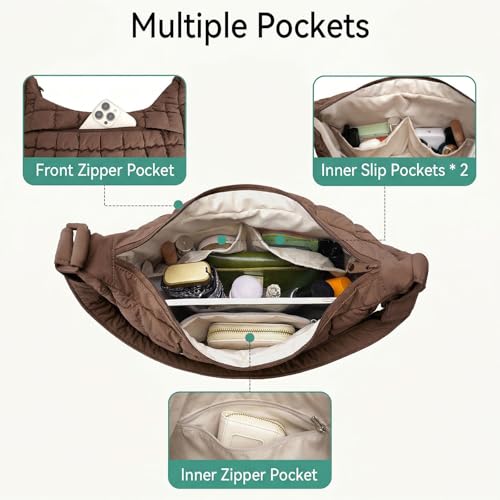 Image of Puffer Crossbody Hobo Bag for Women Nylon Quilted Purse Lightweight Shoulder Handbag with Adjustable Strap