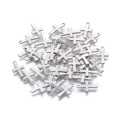 Beadthoven 200pcs Stainless Steel Cross Charms Pendants Mini Small Crucifix Cross Metal Charms Chain End Drop Beads for Bracelet Necklace Earrings Jewelry Rosary Making DIY Accessory Easter 12x7mm