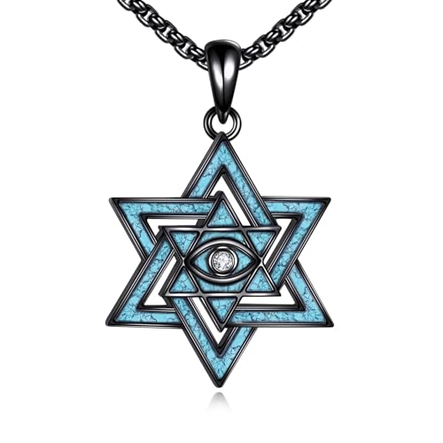 Collier étoile de David en argent 925 et turquoise véritable haut de gamme