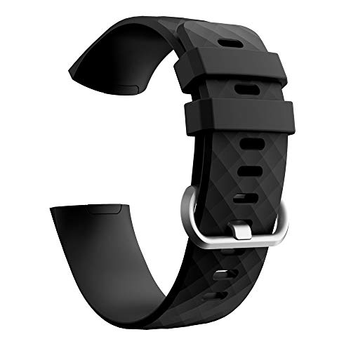 Preisvergleich Produktbild Luckhome Uhrenarmband Serie Lederarmband Ersatband Mit Edelstahl Metall Schließe Classic Armband Ersatz Band Sport silikon Armband Armband für Fitbit Charge 3Schwarz