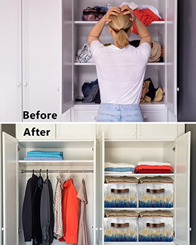 Storage Bins Large Storage Cubes 15X11X9.6 Inch Abstract Blue And Golden Pattern Foldable Storage Basket For Shelves For Organizing Closet Shelf Nursery Toy #TOP2