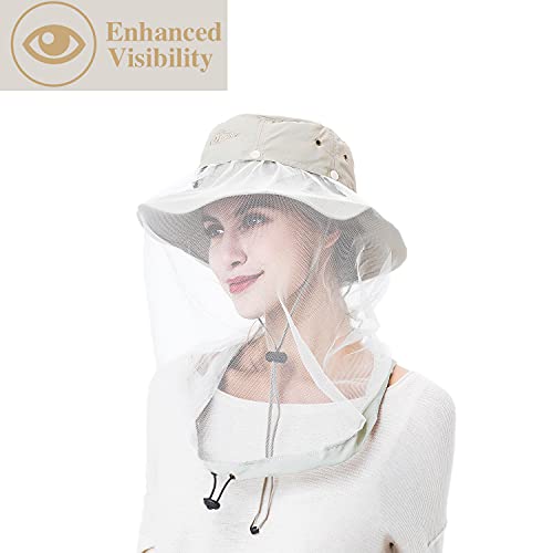 Image of Palmyth Head Net Hat, Sun Hat Safari Hat | UPF 50+, Removable Neck Flap, Water-Repellent, Wide Brim, Adjustable Chin Strap for Fishing and Gardening