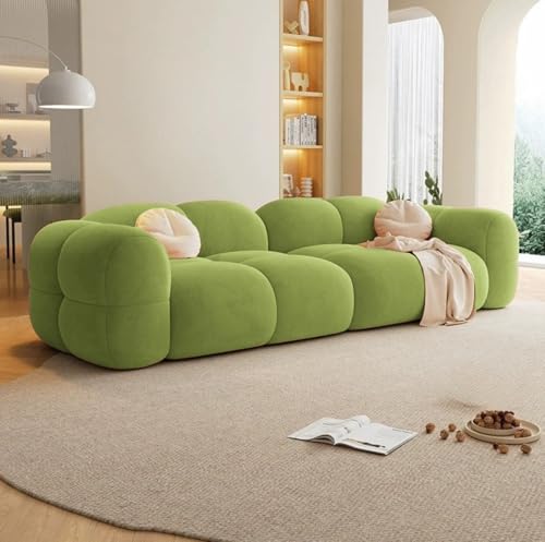 Image of LEGACY OF COMFORT Prith Velvet Cloud Sofa - Premium Cushioned Comfort | Brand-Registered Design | 3 Seater Sofa for Living Room (Light Green)