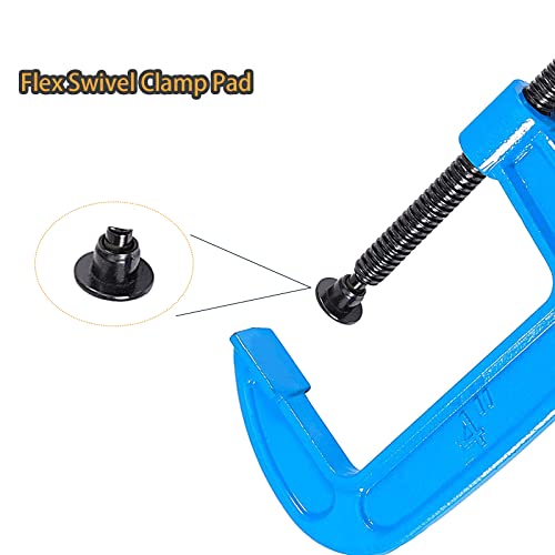 4 Inch Heavy Duty C Clamps, 4 Pcs Malleable Iron G Clamp Industrial Grade C-Clamp Set For Woodworking, Welding Building, Metal Workpiece (Blue) #TOP4