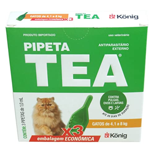 Pipeta Tea 1,0 ml Antiparasitário Contra Pulgas para Gatos de 4,1 até 8 Kg Kit C/ 3 unid. - König