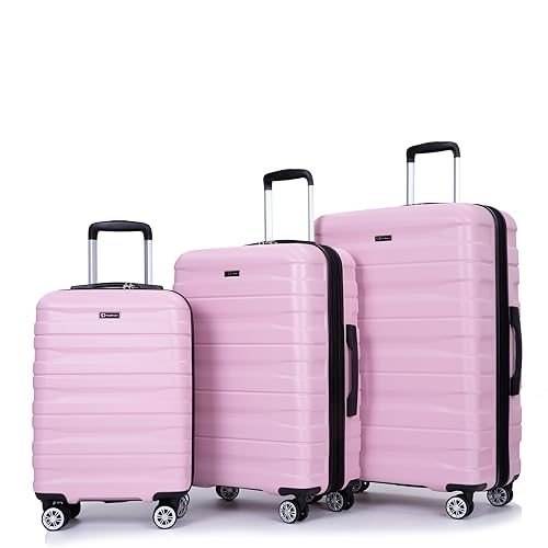 3 Piece Luggage Sets PC Lightweight & Durable Expandable Suitcase with Two Hooks, Double Spinner Wheels, TSA Lock, (21/25/29) Pink2