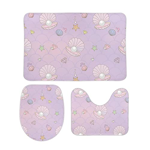 Homeoanimal Niedliche Perle Meerjungfrau Haut Badematten Set, Badezimmer Teppiche Sets 3 Stück, WC...