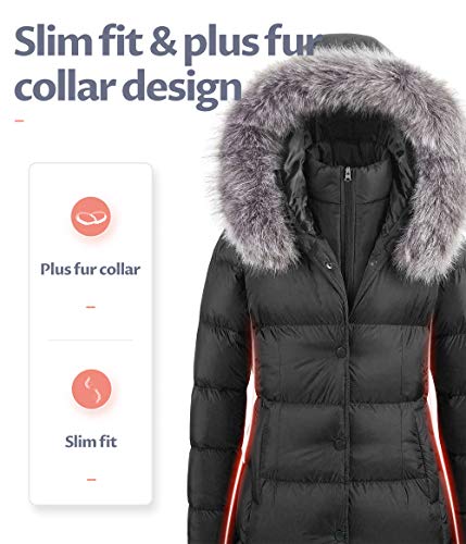 Creatmo Us Women's Fur Puffer Coats Warmest Winter Jacket Mid Length Quilted Jacket Black M #TOP2