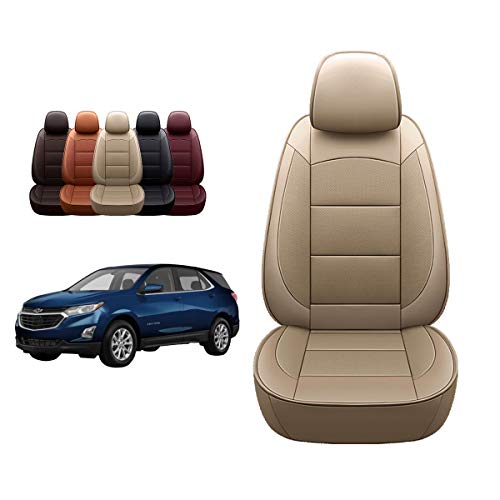 OASIS AUTO 2018 2019 2020 2021 2022 Equinox Custom Fit PU Leather Seat Covers Full Set Compatible with Chevrolet Equinox (Tan)