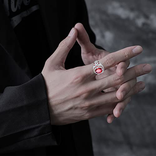 Pytali Round Garnet Gemstone Ring For Men Sterling Silver Oxidized Men's Ring Vintage Retro Jewelry(10) #TOP3