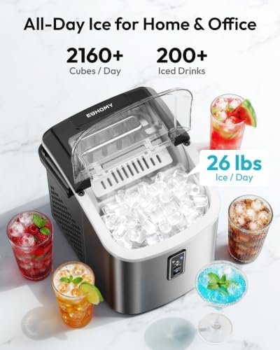 EUHOMY Ice Maker Countertop, 9 Cubes Ready in 6 Mins, 26lbs/24H, Self-Cleaning, Portable Ice Maker Machine with Carry Handle, Basket and Scoop, 2 Sizes of Bullet Ice for Home, Kitchen, Office - 2