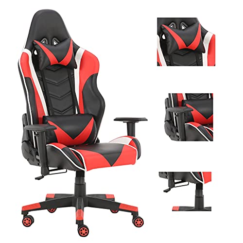Silla de deportes electrónicos reclinable casa juego de computadora oficina competición asiento de carreras (Negro-Rojo) Cover