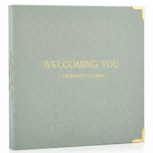 Image of Beautiful Linen Pregnancy Journal and Detailed Memory Book with Stickers and Keepsake Pocket - Lovely Must Have Gift for Expecting First Time Moms - The Perfect Planner to Track Pregnancy Milestones