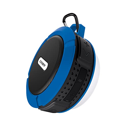 Coby Rugged Gear Shower Speaker, Portable Bluetooth Speaker with Suction Cup, IPX5 Waterproof, Hands-Free Calls, Rechargeable Battery with 7-Hour Playtime, Includes USB-to-Micro-USB Cable, Blue