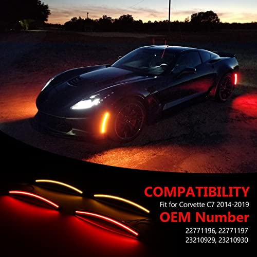 Alavente 4 Pcs Led Side Marker Lights Fit For Chevy Corvette C7 2014-2019 Smoked Lens Front And Rear Bumper Red Amber Lamps Chips #TOP23