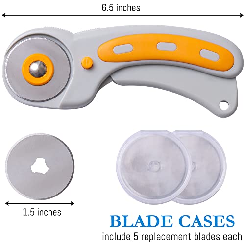Wa Portman Rotary Cutter Set With Blades - 45Mm Rotary Cutter With Safety Lock - 10 Extra Sks-7 Steel Rotary Fabric Cutter Blades - Fabric Cutter Wheel For Sewing - Fabric Rotary Cutter Blades 45Mm #TOP1