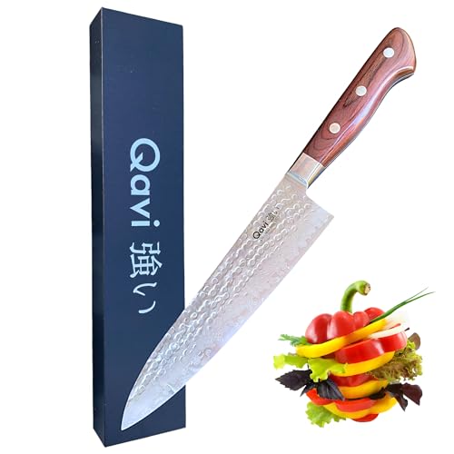Qavi Chef Knife, 8 Inch Professional Kitchen Knife, Japanese Gyuto Knife, 67 Layer Damascus Steel Ultra Sharp VG10 Core Blade with Pakka Wood Handle 8 Inch / 20 cm