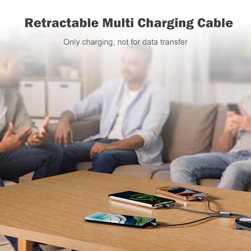 Firsting Multi Charging Cable,(2 Pack 5FT),Retractable Charging Cable 3 in 1 Charging Cable Universal USB Charging Cord with Type-C, Micro USB,IP Port for Most Cell Phones & Pads-Gray - Thumbnail 5