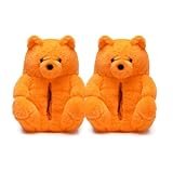 Fuzzy Women's Orange Teddy Bear Slippers, Cozy Women Indoor House Shoes,Fun Costume for Adults,Cute Bedroom Slippers for Women Birthday Valentine's Gift Ideas