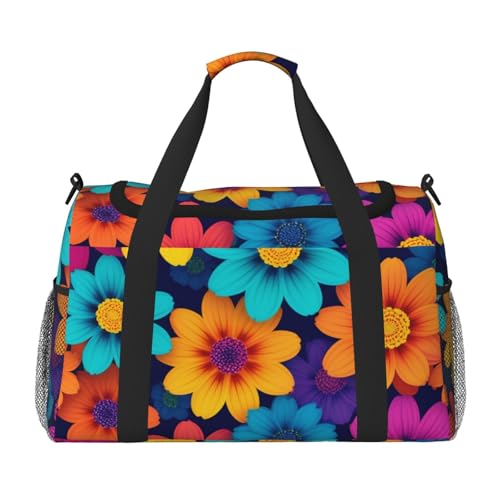 Abstract Style Colorful Flowers Print Travel Duffle Bag - Foldable Personal Item Travel Bag for Women & Men,13x10.2x19.7