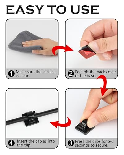 Acual Kabelhalter Selbstklebend,100 Stück Kabelclips Selbstklebend,Cable Holder,Kabel Organizer-Cabel Clips-Kabelführung-Kabelhalter Wand-Kabelklemmen für Schreibtisch,Büro,Lichterketten-Schwarz