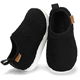 Toddler Slippers Boys Girls Indoor House Shoes Non-Slip Slip on Baby Kids Fuzzy Warm Woolen Bedroom Slipper Cozy Lightweight Walking Shoes for Home Outdoor Winter Unisex Black Toddler 8