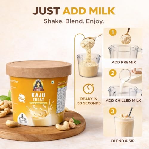 Image of Nairuti Vyutpadan Kaju Treat Milkshake Premix 150g | Premium Cashew Dry Fruit Shake Mix | Instant Creamy Cashew Milk Drink Powder | No Preservatives, No Artificial Color, Natural Healthy Energy Drink | Ready In A Minute - Milkshake Premix