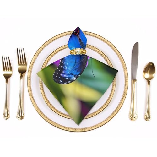 Servilletas de tela con diseño de mariposa azul, suaves y reutilizables para cocina 4