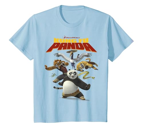 Kung Fu Panda Group Shot Action Portrait Movie Logo T-Shirt, Youth, Baby Blue, 2T