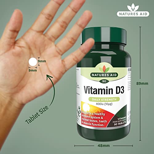 Natures Aid Vitamin D3 10µg (400IU) – High Strength Vitamin D Supplement – Supports Bones, Muscles & Immunity – Vegan, Gluten-Free, Non-GMO – 90 Tablets – Essential Daily Nutrient - Image 4