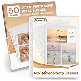 Dunwell 3-Ring Binder Sleeve Refills - (4x6 Mixed Format, 50 Pack) for 300 Pictures, Crystal Clear Photo Pockets, Photo Page Holds Six 4 x 6' Pictures, Photo Album Refillable Inserts