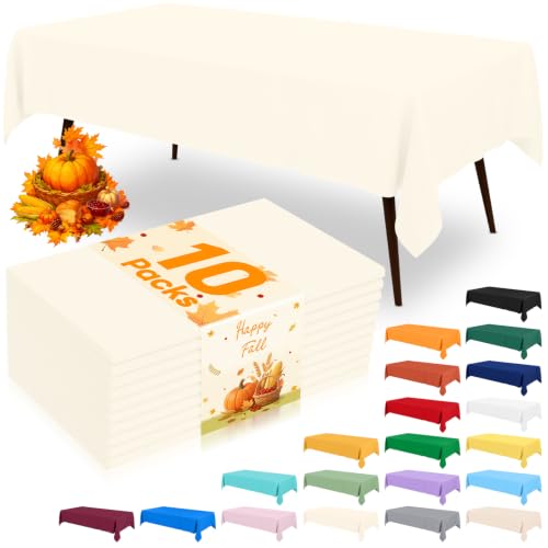 misaya 10 Packs Plastic Table Cloth Beige Disposable Tablecloth