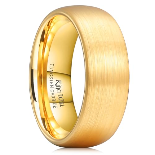 King Will 8mm Gold Wedding Band for Men, Domed Brushed Tungsten Carbide Rings for Men Women, Comfort Fit, Durable, Size 10.5 by King Will - Used condition - US$17.91
