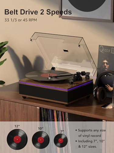 Image of Record Player Turntables for Vinyl Records with Built in Speakers Belt Drive 2-Speed Turntables with Magnetic Cartridge AT-3600L, Support RCA Output, Walnut Brown
