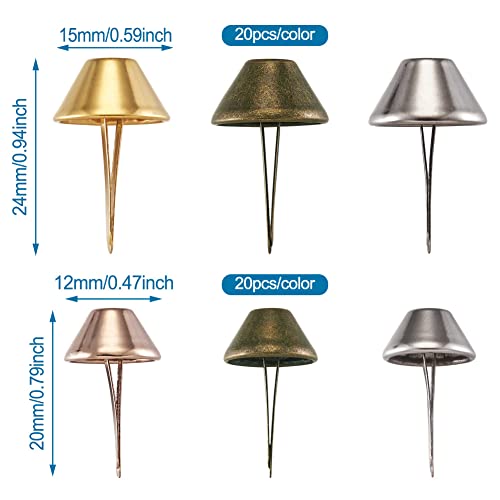 Fashewelry 120Pcs 4 Colors Metal Spike Cone Bottom Stud Rivets 20Mm 24Mm Mixed Color Purse Handbag Feet Nailhead Flat Brad Studs For Leather Craft Repairing Decoration Accessories #TOP1