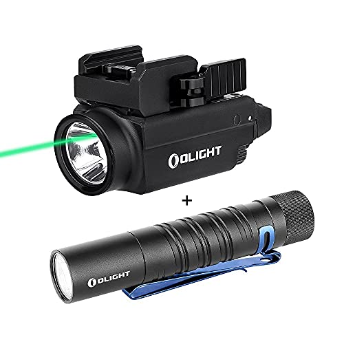 OLIGHT Baldr S 800 Lumens Compact Rail Mount Weaponlight with Green Beam and White LED Combo, Bundled with I5T EOS 300 Lumens Slim EDC Flashlight