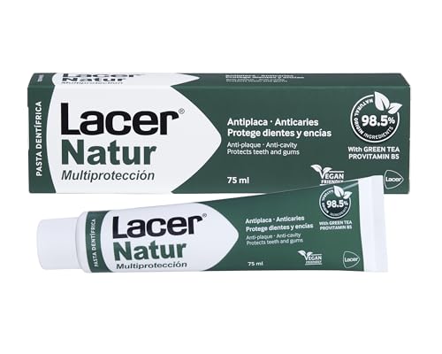 LACER NATUR - Pasta Dental 75ml, Origen Natural, Anticaries y Antibacteriano, Pasta de Dientes Antiséptica, Antioxidante, Con Flúor, Sin Gluten