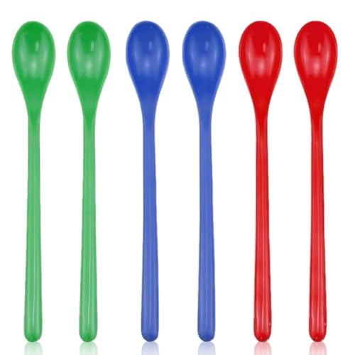 IKOPFLN Paquete de 6 cuchara de color de plástico duro,cucharas de plástico grandes para café, helado, yogur (18 cm)