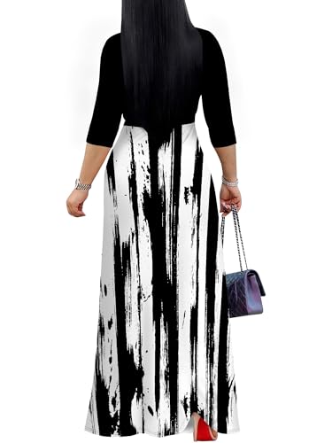 Image of SUZONANA Plus Size Dresses for Women Print Maxi Dresses Flowy 3 /4 Sleeve with Belt