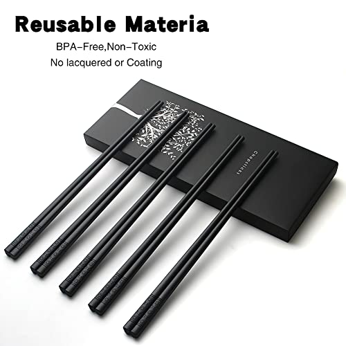 AOOSY Bacchette lavabili in lavastoviglie in vetroresina 5 paia,bacchette giapponesi in lega riutilizzabili bacchette nere set di bacchette antiscivolo sushi nero - immagine 5