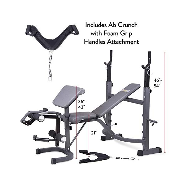 Body Champ Olympic Weight Bench, Workout Equipment for Home Workouts, Bench Press with Preacher Curl, Leg Developer and Crunch Handle At Dark Gray/Black, BCB5860