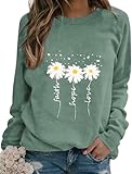 EADINVE Women Crewneck Daisy Print Long Sleeve Sweatshirts Faith-Hope-Love Graphic Tops Casual Loose Fit Pullover Shirts Green