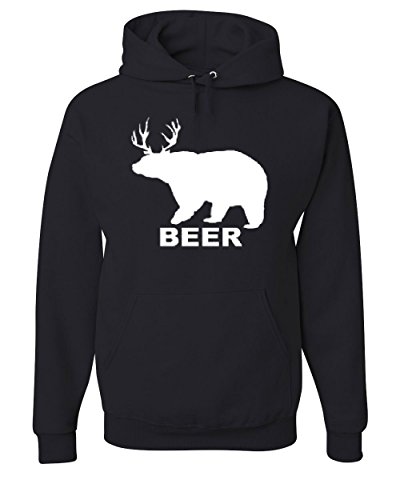 Tee Hunt Bear + Deer Beer Funny Drinking Hoodie Bar Pub Party Humor Hooded Sweatshirt Black XX-Large