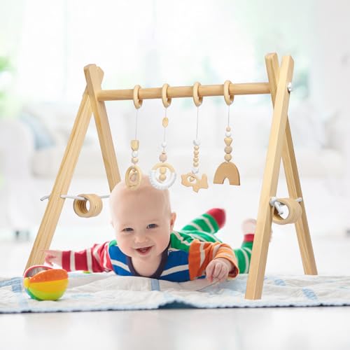 Vicloon Spielbogen Baby Holz, Spieltrapez Baby Spielsachen mit Activity...
