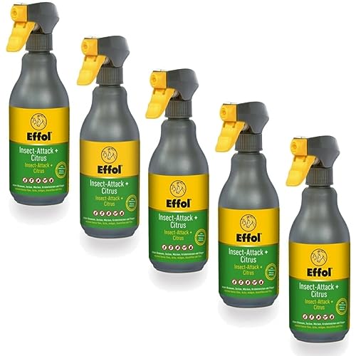 RL24 - Insect-Attack + Citrus | Insektenschutz mit Citrusduft | gg. Fliegen, Mücken & Bremsen | Mückenschutz m. Icaridin | Fliegenspray & Bremsenspray für Pferde | 5 x 500 ml Spray (5er Set)