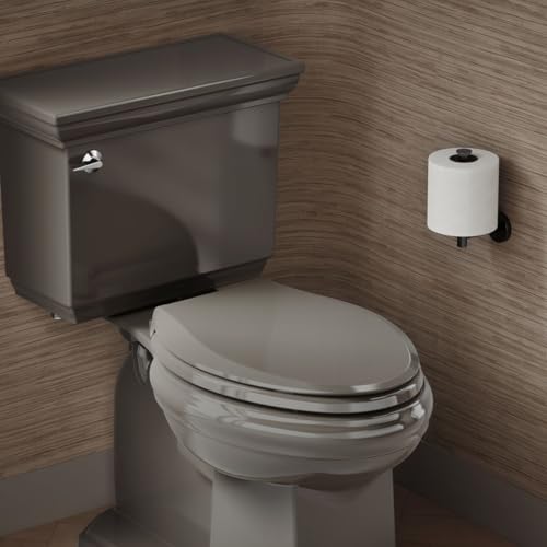 Image of KOHLER 4636-RL-K4 Cachet ReadyLatch Elongated Toilet Seat Slow Close, Soft Close Toilet Seat Quiet Lid, Contoured Grip-Tight Bumpers Installation Hardware, Apartment Essentials, Cashmere (Pack of 4)