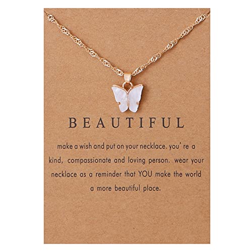 RIXERKOC Collar Colgante Mariposa Acrílico Cadena Ajustable Mariposa para Mujer Niña Colorida Mariposa Joyería Regalo para Cumpleaños Día de San Valentín Día de la Madre (Blanco)