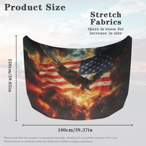 Image of Car Hood Cover,Eagle and American Flag Print Protector 59x39 Inch Stretchable Car Hood Wraps Auto Outdoor Decorations for Compact Sedans SUV Trucks Minivan