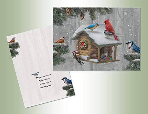 Performing Arts Birdhouse Premium Christmas Cards - 18 Christmas Holiday Greeting Cards - Cardinal Chickadee Wildlife Cute Boxed Stationery Set - 7X5 Inch Bird Christmas Cards With Envelopes
